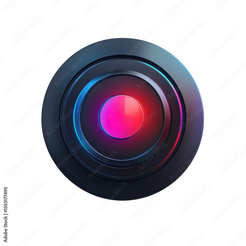 Poster modern futuristic record button logo design media interface icon pink and on transparent background