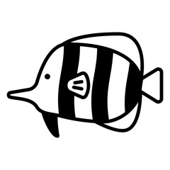 Striped Butterflyfish Line Art Vector Illustration