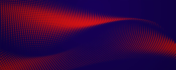 Obraz premium Red halftone dots creating abstract waves on a dark background