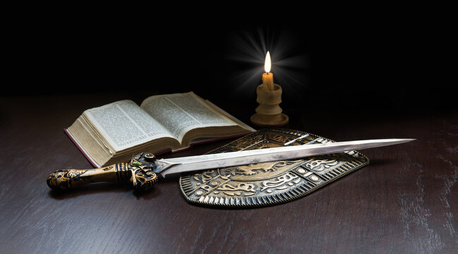 Book with sword and shield