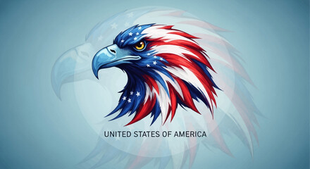 Patriotic Eagle Head with American Flag Colors and Stars Design