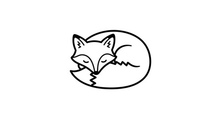 Simple Black and White Illustration of Sleeping Fox