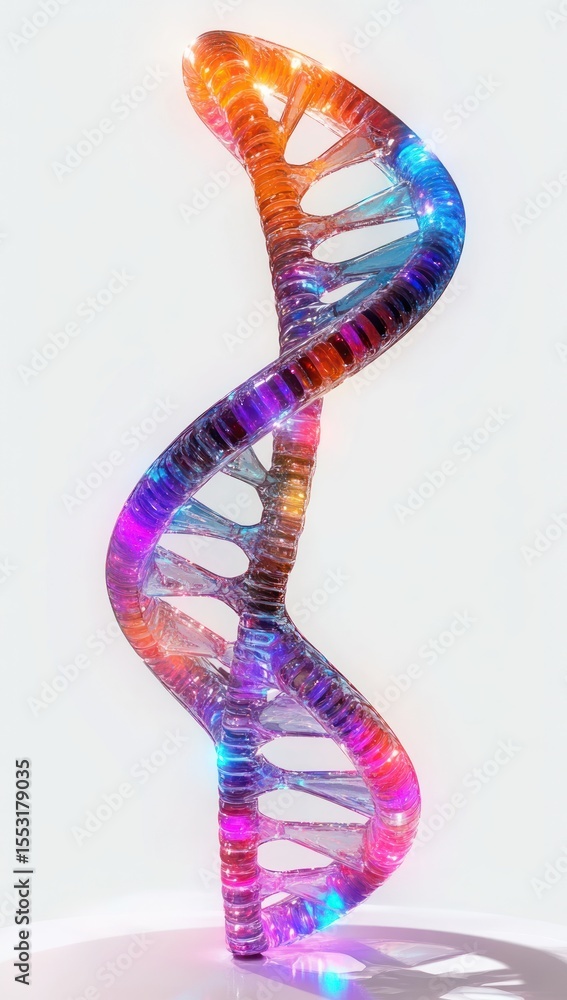 Poster colorful illuminated double helix structure representing dna with transparent and glowing sections o