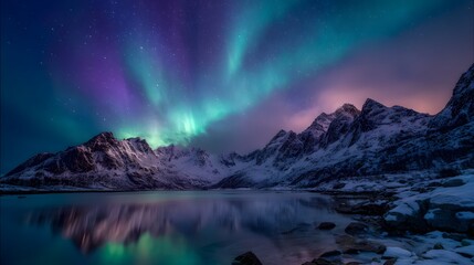 Breathtaking landscape aurora borealis