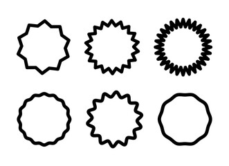 Circle black lined borders. Curve edge thin frames. Wavy simple circles. Minimal round frames. Graphic doodle illustration. Geometric line design pattern. Editable stroke icons.