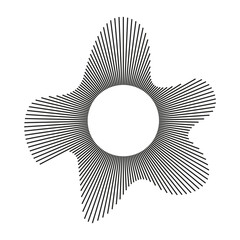 Circular wave. Sound circle lines. Radial frame. Sound ring. Radial rays. Wavy frame. Wavy design element. Equalizer logo, radial spectrum. Voice symbol. Depicting audio music icon.