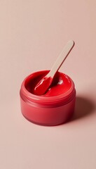 Strawberry mask jar natural organic fruit ingredient for healthy skin treatment, vertical story background