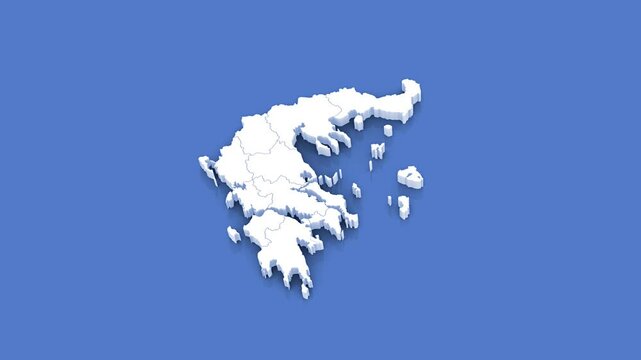 3d Animated Political Map Focusing on Greece for News and Geopolitical Themes. With luma matte.