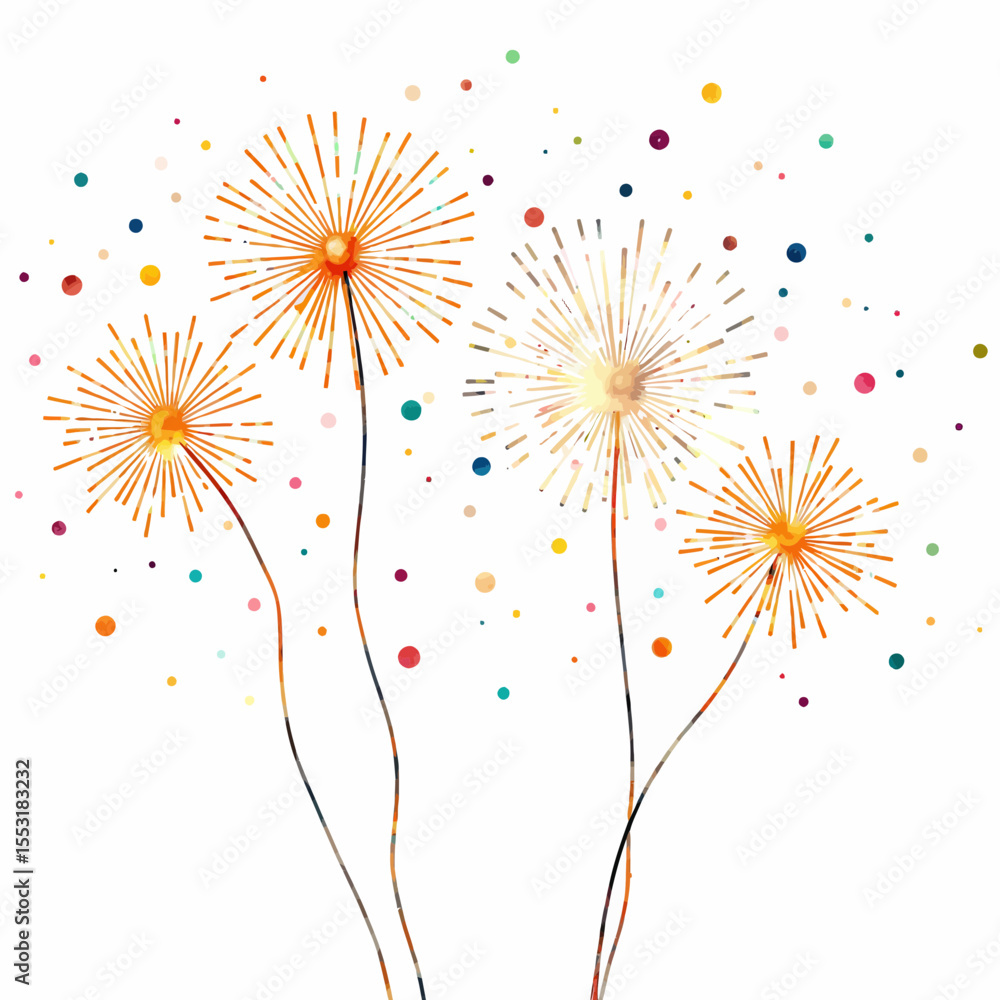 Poster colorful abstract fireworks display with sparkles on white background