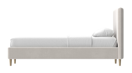 A luxurious bed in a modern bedroom setting, offering a comfortable and inviting space. The bed is impeccably made, promising a restful sleep experience.