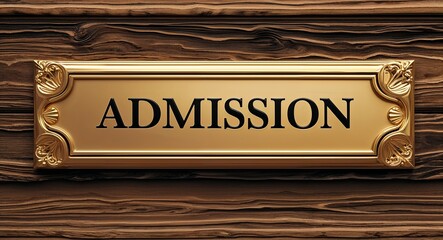 admission engraved text lettering on gold name plate sign