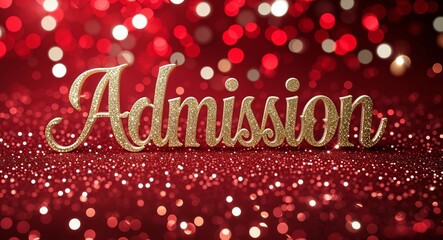 admission calligraphic lettering on red bokeh glitter festive sparkles background
