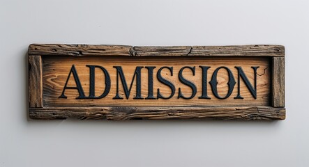 admission lettering on medieval ancient sign wooden board on plain white background