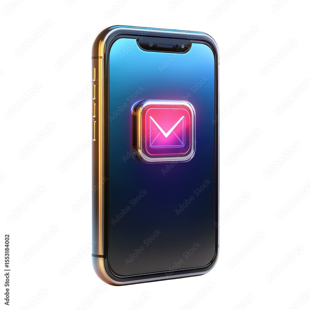 Poster modern phone showcasing email app notification on its screen new message on transparent background