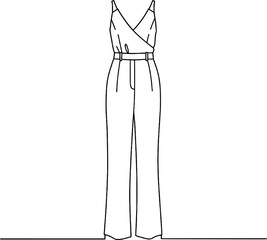 Elegant jumpsuit woman Minimalist line art hand drawn outline stroke