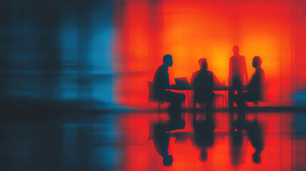 Business meeting involves intelligence analysis of investment reports and economic data trends