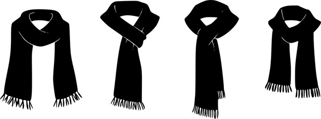 set of women's scarf flat sketch vector illustration cad mock up template
