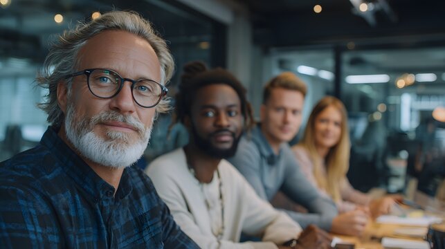 Team of professionals collaborating in a sleek office - Powered by Adobe