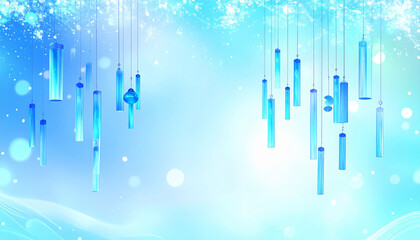 風に揺れる多数の青い風鈴と幻想の光