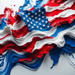 Abstract Patriotic American Flag in Paint Texture and Colors Closeup