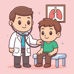 Doctor and Child Medical Checkup Vector – Cartoon Pediatric Consultation Scene | Healthcare & Hospital Illustration