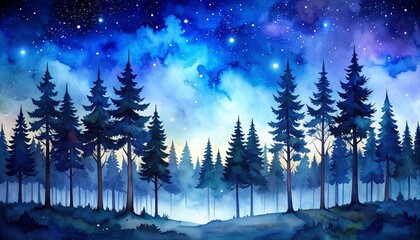 Illustration aquarelle de forêt nocturne
