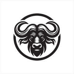 Obraz premium Stylized black and white vector illustration of a buffalo head inside a circle.