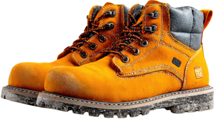 Durable Work Boots: Robust, vibrant orange work boots showcasing their tough construction and designed for rugged terrain, with a focus on quality and protection.