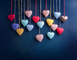 Colorful Hearts Hanging on Strings on a Vibrant dark  Background