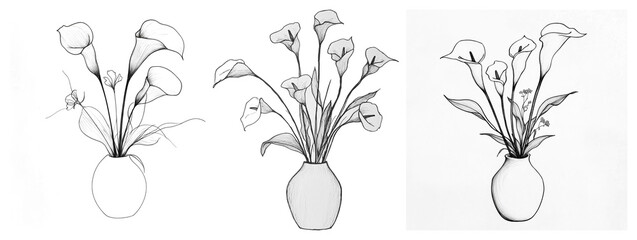 PNG Three Sketches Vases With