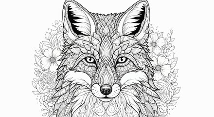 Intricate Mandala-Style Fox Portrait with Floral Surroundings