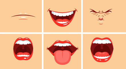 Six Human Mouth Expressions Showing Different Emotions