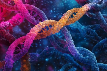 Abstract fractal art depicting interwoven human chromosomes in vibrant colors