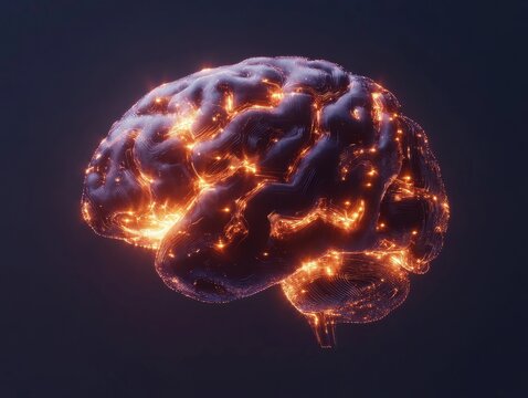 Futuristic concept of a brain with glowing interconnected circuit boards for technology design