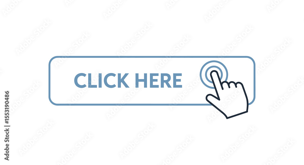 Fototapete vector illustration of a click here button with hand pointer