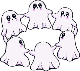 Wizard Ghost Circle Dance Hand Drawn Cartoon Doodle