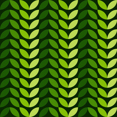Seamless leaf pattern with geometric shapes in light green.