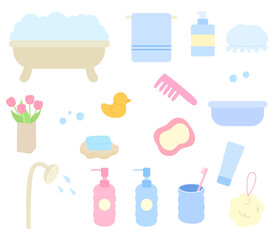 collection of bathroom items and accessories in flat style