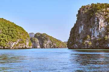 Halong Bay, a UNESCO World Heritage Site, during daytime.
