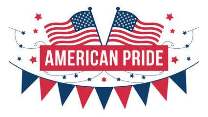 patriotic american pride celebration banner with flags, stars, and red white blue bunting perfect for independence day or national events