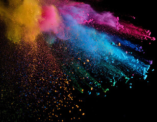 colorful rainbow holi paint color powder explosionon black  background