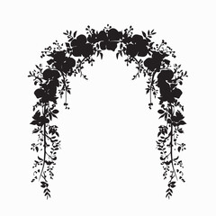 Black and white Wedding gate with flower decoration Silhouette vector on white background.