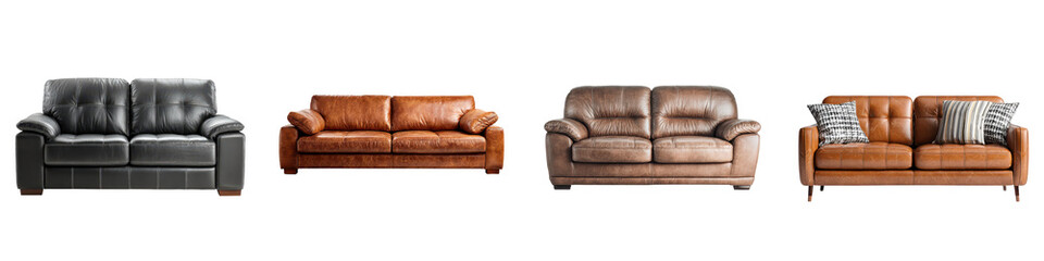 Fototapeta premium Leather Sofas Collection: Stylish Living Room Furniture on White