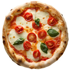 Italian pizza top view isolated in transparent background