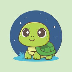 Cute Baby Tortoise Vector Illustration – Adorable Cartoon Turtle with Big Eyes | Kids Animal Character Design
