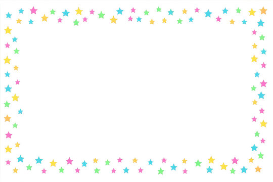 Bright pastel star border forming a rectangular frame. Transparent background ideal for kids&rsquo; projects, invitations, and festive designs.
