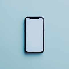 Modern smartphone with blank screen on minimalistic blue background
