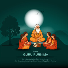 Guru Purnima Celebration: Ancient Guru Teaching Disciples Under Full Moon