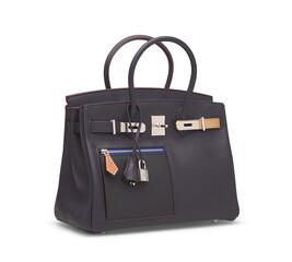 Woman Leather Texture Comfortable Hand Bag On PNG Transparent Background . Cut-Out Clipping Path With Adobe Photoshop Pen Tool . PNG Transparent  Handbag