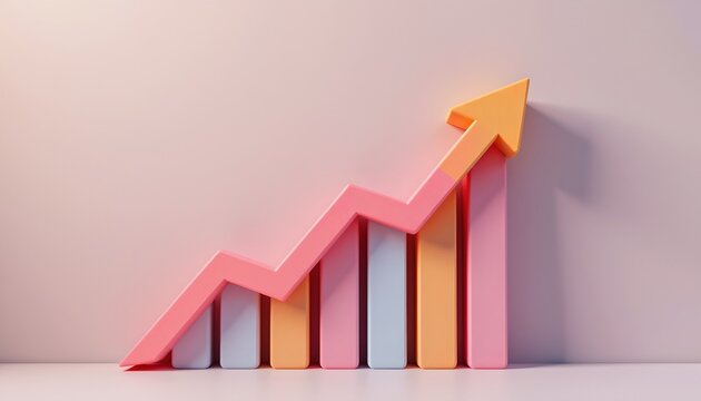 3d c4d style rising arrow graph pastel color cute